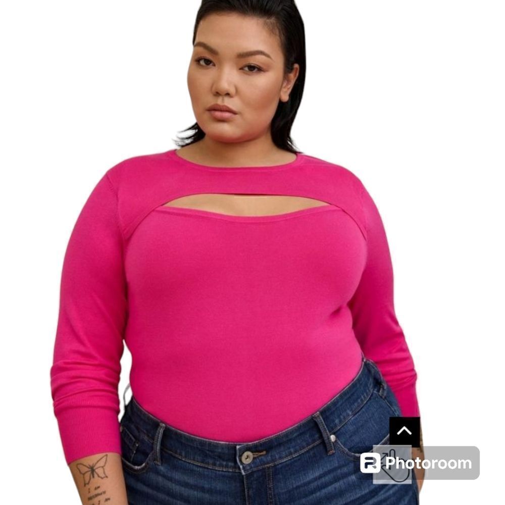 6X 30W Torrid Pink Pullover Fitted Sweater Chest Cutout Pinup Plussize Siren NWT